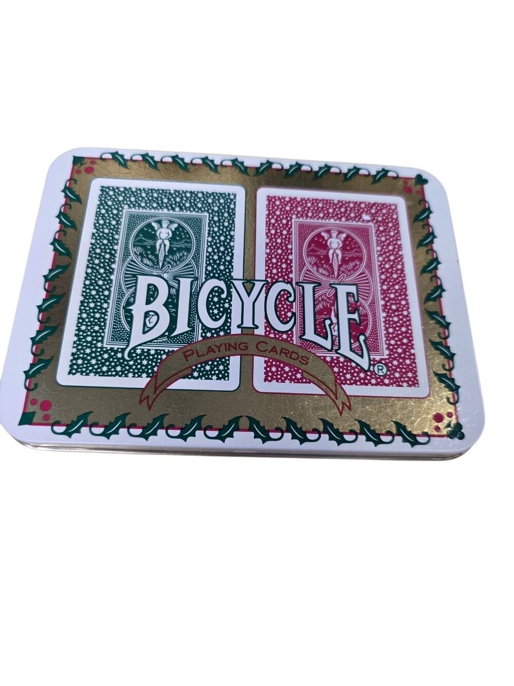 Vintage 2 Deck Bicycle Playing Cards in Holiday Christmas Tin